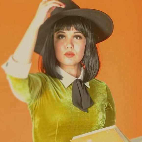 Tatyana Maud Autumn Moss Green Velvet Cuff Sleeve Pinup Pencil Dress w Black Tie - Picture 14 of 16